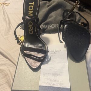 Tom Ford Black strapped Heels with Gold Accents